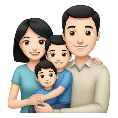happy white family with husband with black hair, wife and one son smiling together sticker