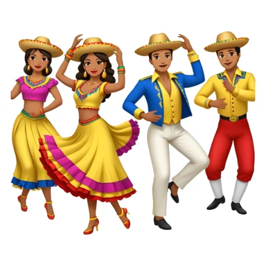 Colombian salsa dancers with colorful traditional outfits, dancing energetically with festive poses sticker