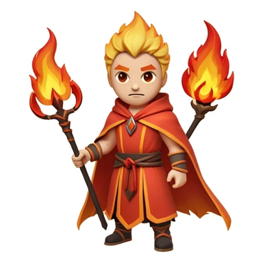 Clash of Clans aesthetic: Cinematic Ferocious Fire Mage Hero Emoji, rendered in a 3D vector-style similar to standard emojis with minimal shading and bold, simplified shapes. A compact, isometric figure draped in flowing, charred and ember-lined robes, wielding a fiery staff crackling with intense flames. Eyes burning with an infernal glow, exuding raw, untamed power. Simplified yet unmistakably iconic, highly detailed and consistent, glowing with a fiery, molten radiance and high shine. Stylized with a touch of menacing sorcery and a searing, ember-infused outline, capturing the essence of a wrathful mage ready to unleash devastating fire magic! sticker