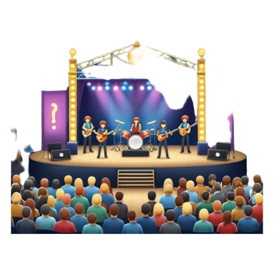 festival concert stage with lights and a band night sticker