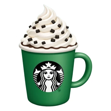  Starbucks hot cocoa with whipped cream and Oreo cookie crumbles in a green Starbucks cup  sticker