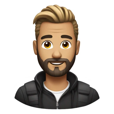 Designer with man bun and black short beard and skunk stripe in hair sticker