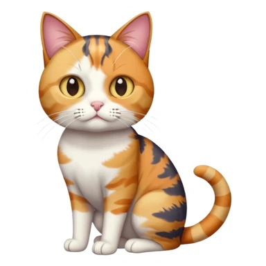 full body colourful calico tabby cat with disproportioned head with an anxious face and fully white front legs sticker