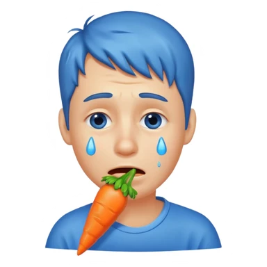 Man crying eating carrot. make tears blue color sticker