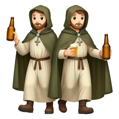 medieval pilgrims walking on a journey path with cloaks and beer bottles sticker