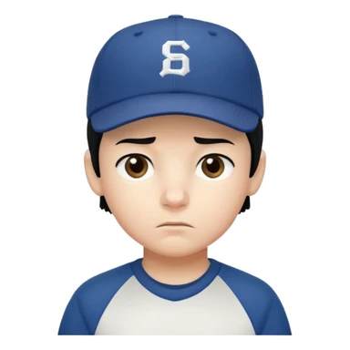 Gere um menino de cabelos preto e boné pro lado com feição séria sticker