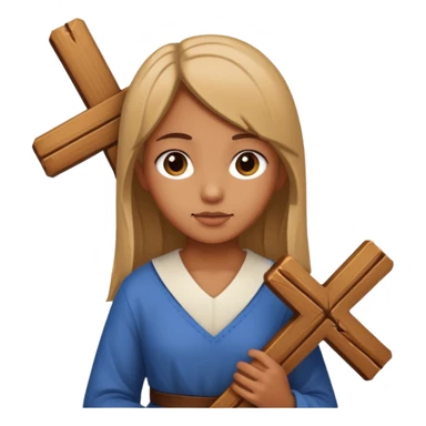 a girl carrying a wooden cross sticker