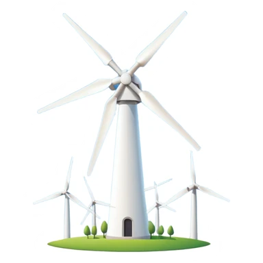 A simple emoji icon of a modern wind turbine, tall white tower with three long blades, minimalistic flat design, clean vector style, centered, white background, smartphone emoji style. sticker