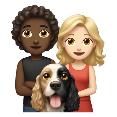 brown-haired girl and blond-haired boy with a black cocker spaniel sticker