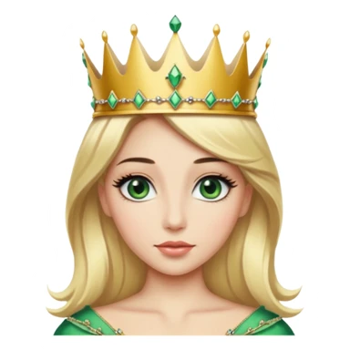 Emoji d’une femme blonde aux yeux en amande vert avec de long cils noir et une couronne avec écrit Princesse Elite sticker