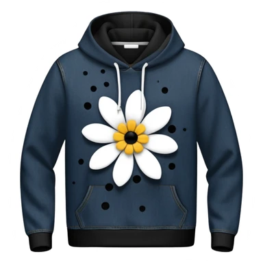 The BLACK Denim Tears Hoodie features a black base with distinctive white and black  open flower spots with empty space in the middle, These hollow ring-like patterns are scattered across. BLACK AND WHITE FLOWERS SPACED OUT FLOWERS AND NO DOTS sticker