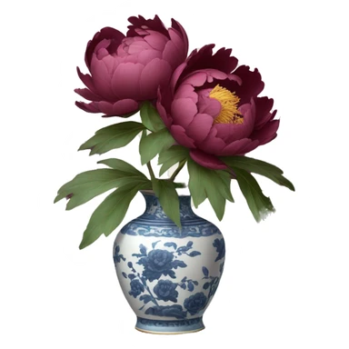 Burgundy Peony in chinoiserie vase sticker
