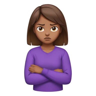 Girl with brown hair crossing arms in front of her chest and making an angry face with a purple longsleeve shirt on and be more pouty sticker