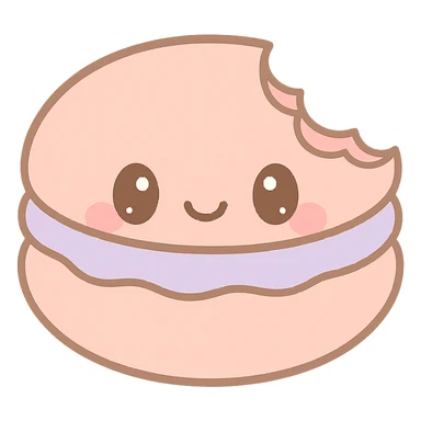 a bitten macaron showing the inside, playful and inviting sticker