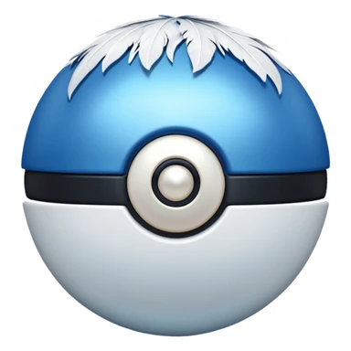 blue pokeball emoji, top half is a more saturated blue, bottom half is white, black stripe, with a white sheen, with a pearlescent finish, with a feather effect sticker