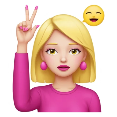 Yellow circle emoji exasperated and drumming fingers up the side of their head the eye is closed it is a side profile pink lipstick and pink nails sticker