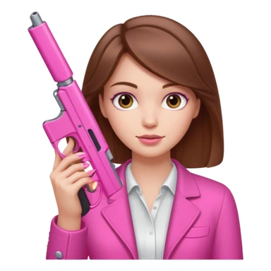 Brown Haired White Girl hand pink nails holding pink gun sticker