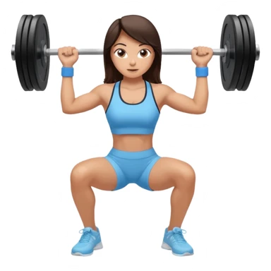 brunette girl lifting weights, wearing light blue athletic outfit, energetic and confident, simple background sticker