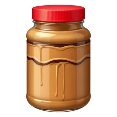 A jar of peanut butter with chocolate stripe sticker