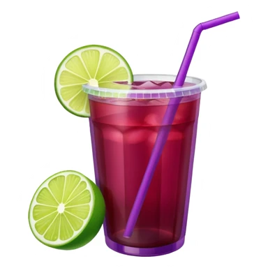 maroon purple cocktail with a lime in a plastic cup with lid and straw  sticker