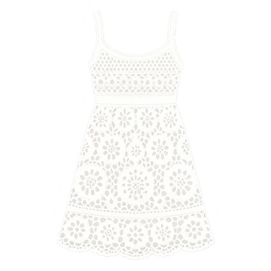 white crochet summer sundress, flat vector sticker
