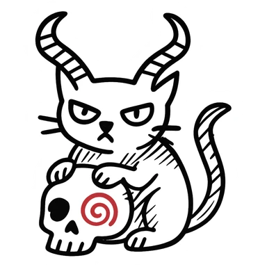 Add a red spiral to the cheek of the skull, keep the hand drawn style with dynamic outlines, no fill, preserve transparent background. sticker