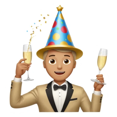 An energetic man throws his head back, drinking champagne loudly as the New Year begins. sticker