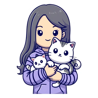 girl with long hair holding a cat with silver stripes sticker