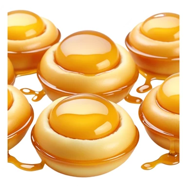 3D rendered authentic Hong Kong egg puffs (港式鸡蛋仔) with honey drizzle, golden color with shiny honey, hyper-realistic egg-shaped bubbles, glossy candy-like finish, detailed texture sticker