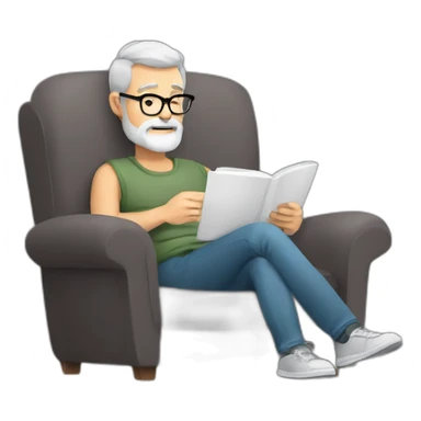 Gray Bearded 50 years old  man, glasses, perspective armchair, Reading at home, drinking a coffee, relax sticker