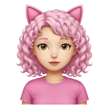 girl with white curly hair and cat ears wearing pink tshirt sticker