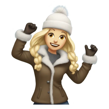 blonde girl in a fur hat dancing in the snow sticker