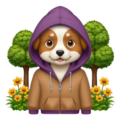 dog in a hoodie, garden background sticker