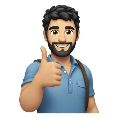 29 years old white skin man from spain with black hair, no beard, giving a thumbs up with right hand sticker