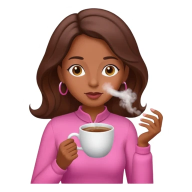 Mulher morena tomando café  com roupa rosa esfriando o café  sticker