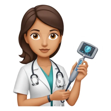 Woman physician holding an ultrasound probe sticker