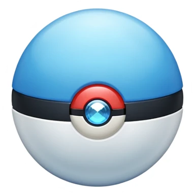 blue pokeball emoji, top half is a more saturated blue, bottom half is white, black stripe, with a white sheen, with a pearlescent finish, with a diamond effect sticker