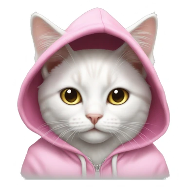 White cat with a pink hoodie ￼ sticker