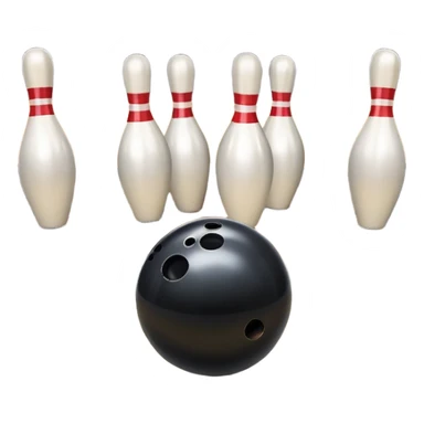 A bowling ball rolling down the lane towards a set of pins, with the pins poised to fall. The scene is set in a bowling alley with bright lights and a polished wooden floor, capturing the excitement and precision of the sport. sticker