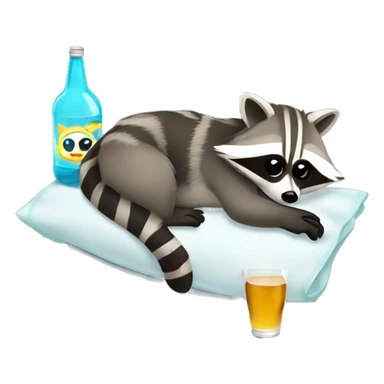 drunk raccoon lying on his back drinking from a bottle sticker