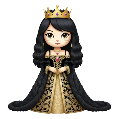 cat dressed like a beautiful queen with a long pretty black wig sticker
