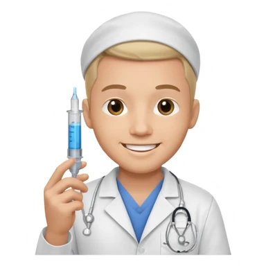 male nurse holding syringe sticker