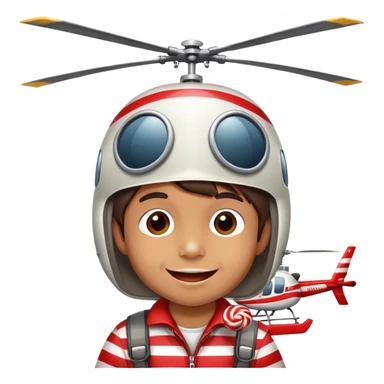happy kid with helicopter hat eating a candy sticker