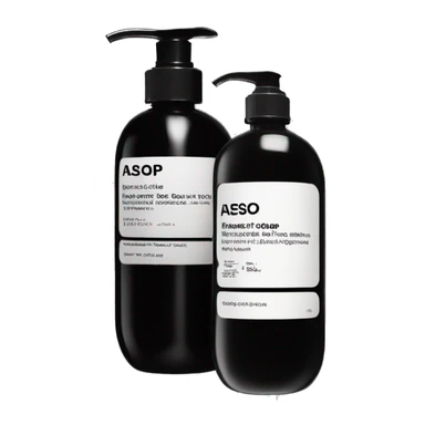 Liquid soap bottle by brand Aesop – black bottle with white label sticker