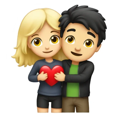 Dark hair Boy hugging a blonde girl qith heart behind sticker