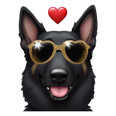 All black German shepherd with glitter and heart glasses sticker