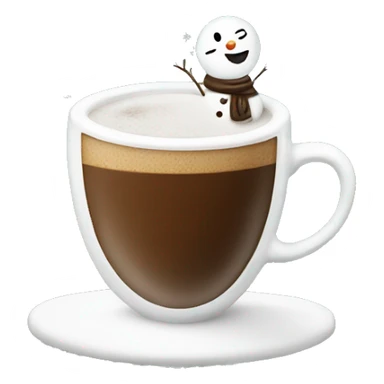 Cup of coffe that has a snow man drawn on the actual coffee  sticker