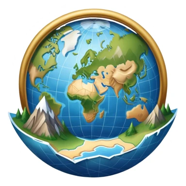 An icon featuring a globe, a compass, and a map, symbolizing geography. The design includes mountain ranges, rivers, and continents, representing the study of Earth’s landscapes and environments. Transparent background highlights the exploration and understanding of the world’s geography. sticker