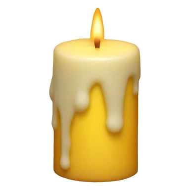  A softly glowing yellow pillar candle with melted wax sticker