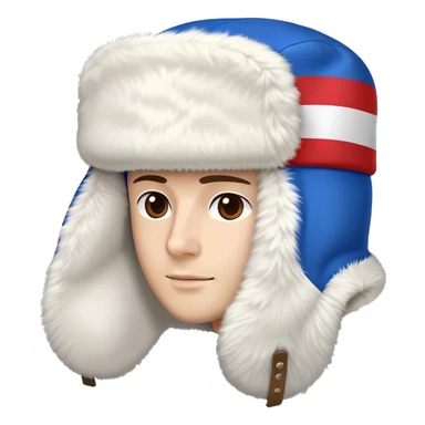 Traditional Russian ushanka hat with Russian flag colors white blue and red, winter fur hat with ear flaps sticker